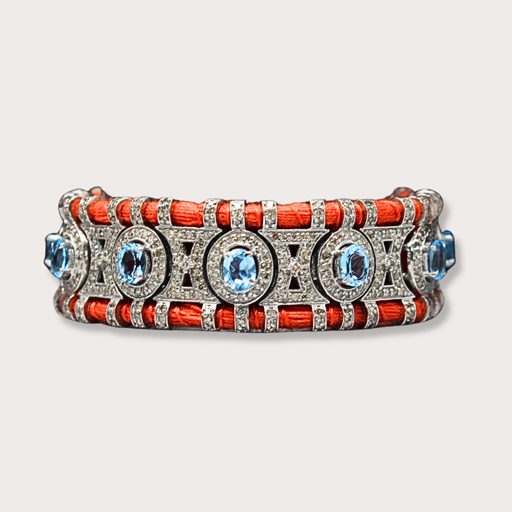 Orange Macrame Bracelet with Blue Topaz