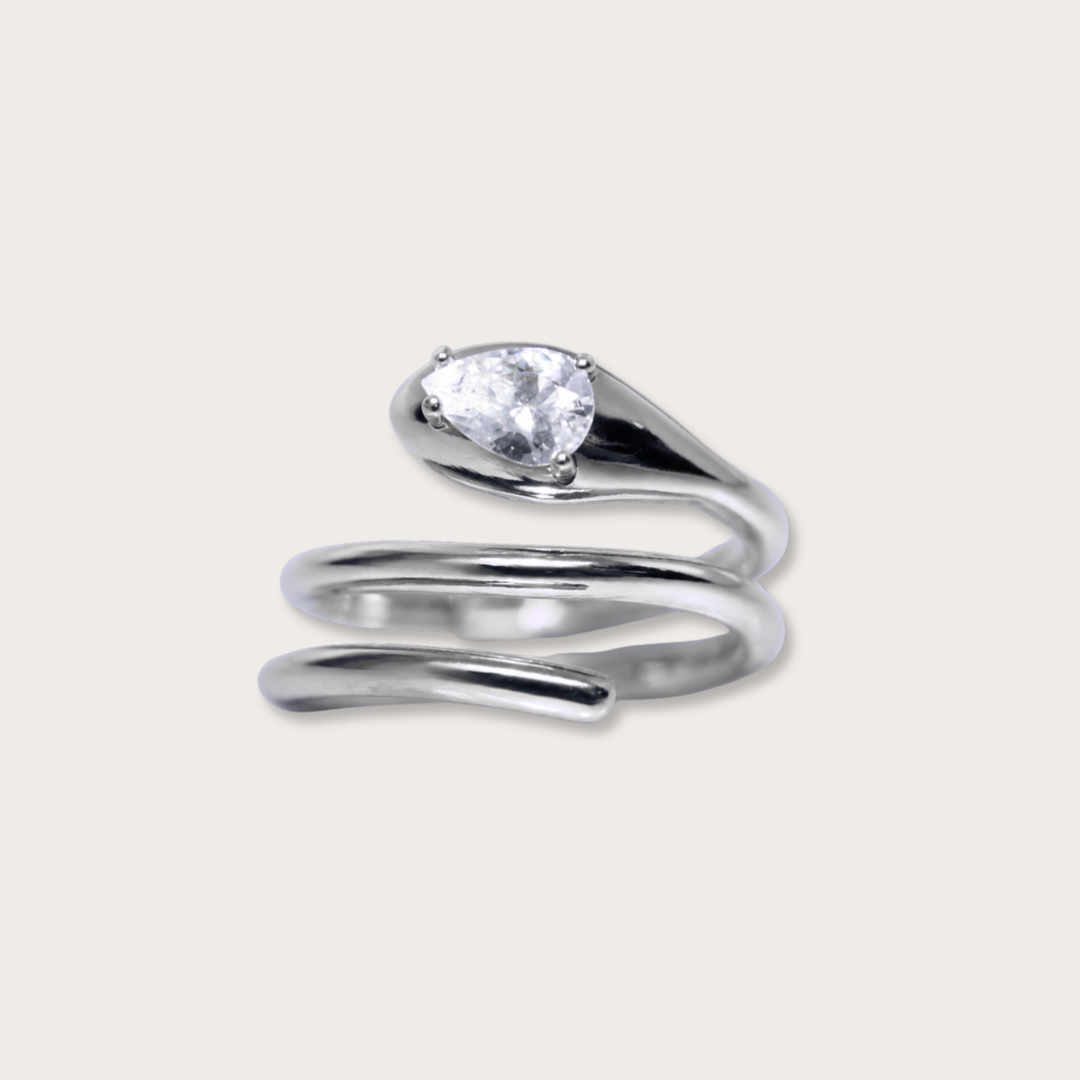 Crystal Serpent Silver Ring