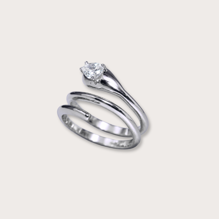 Crystal Serpent Silver Ring