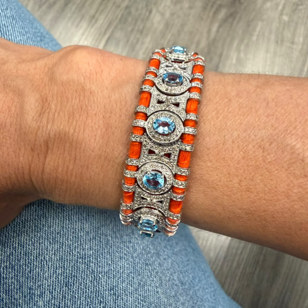 Orange Macrame Bracelet with Blue Topaz