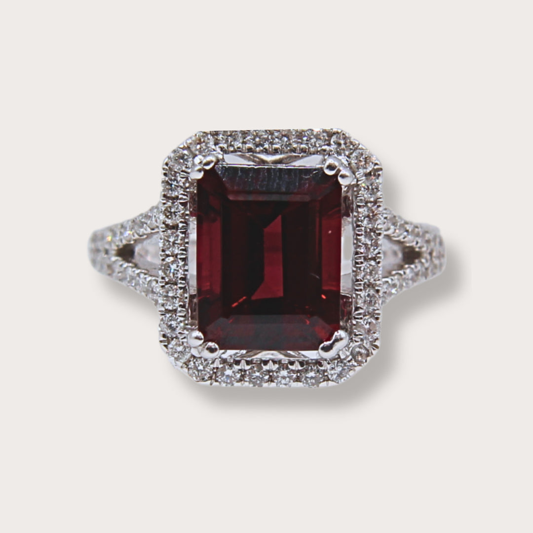 Anillo Diamantes y Granate F1005 - LAURA CANTU JEWELRY