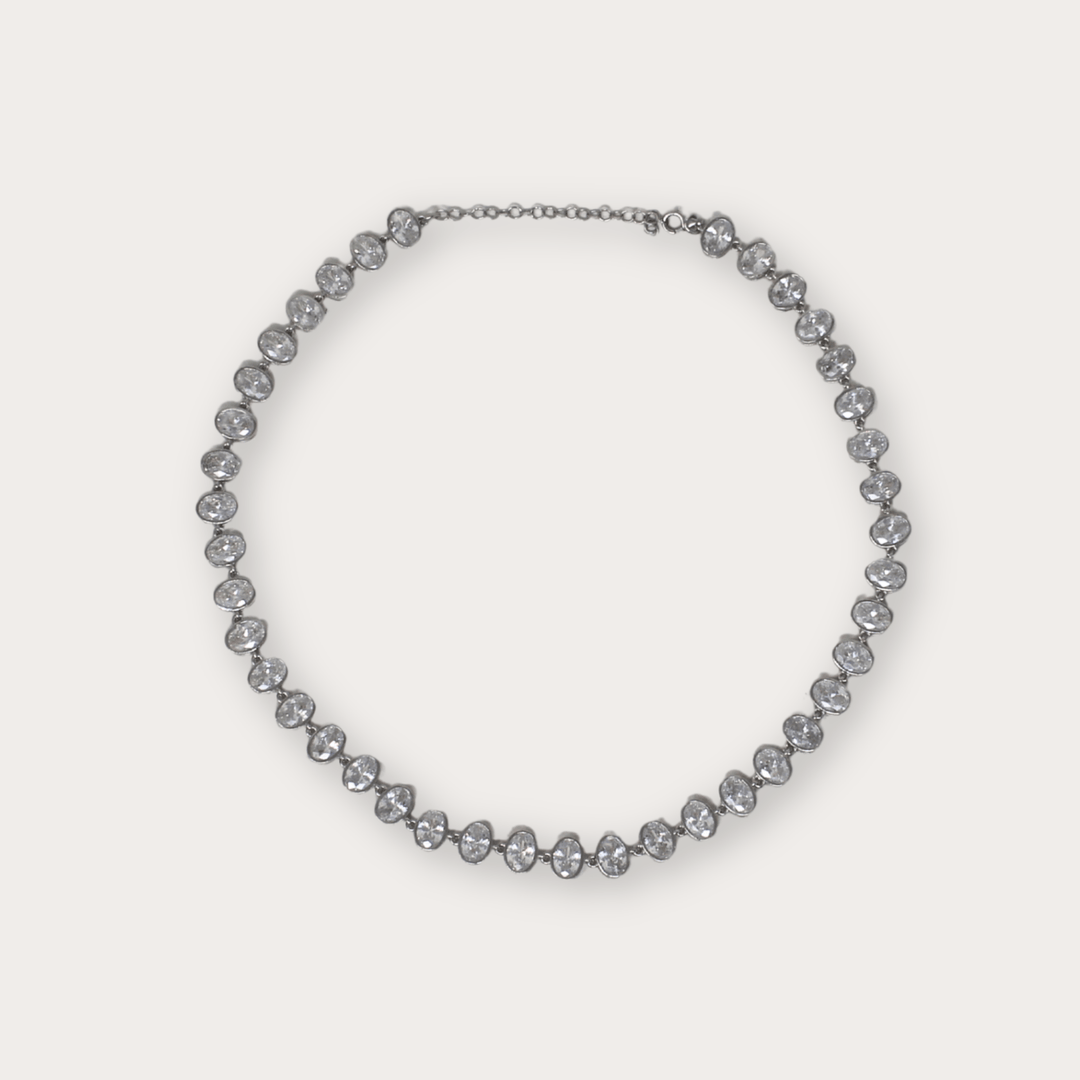 Antique Oval Rhinestone Silver Choker - LAURA CANTU JEWELRY