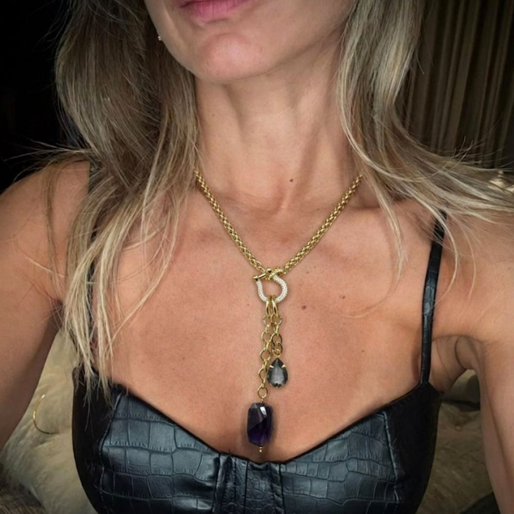 Lumna Rhinestone Lock Neckace VII - LAURA CANTU JEWELRY