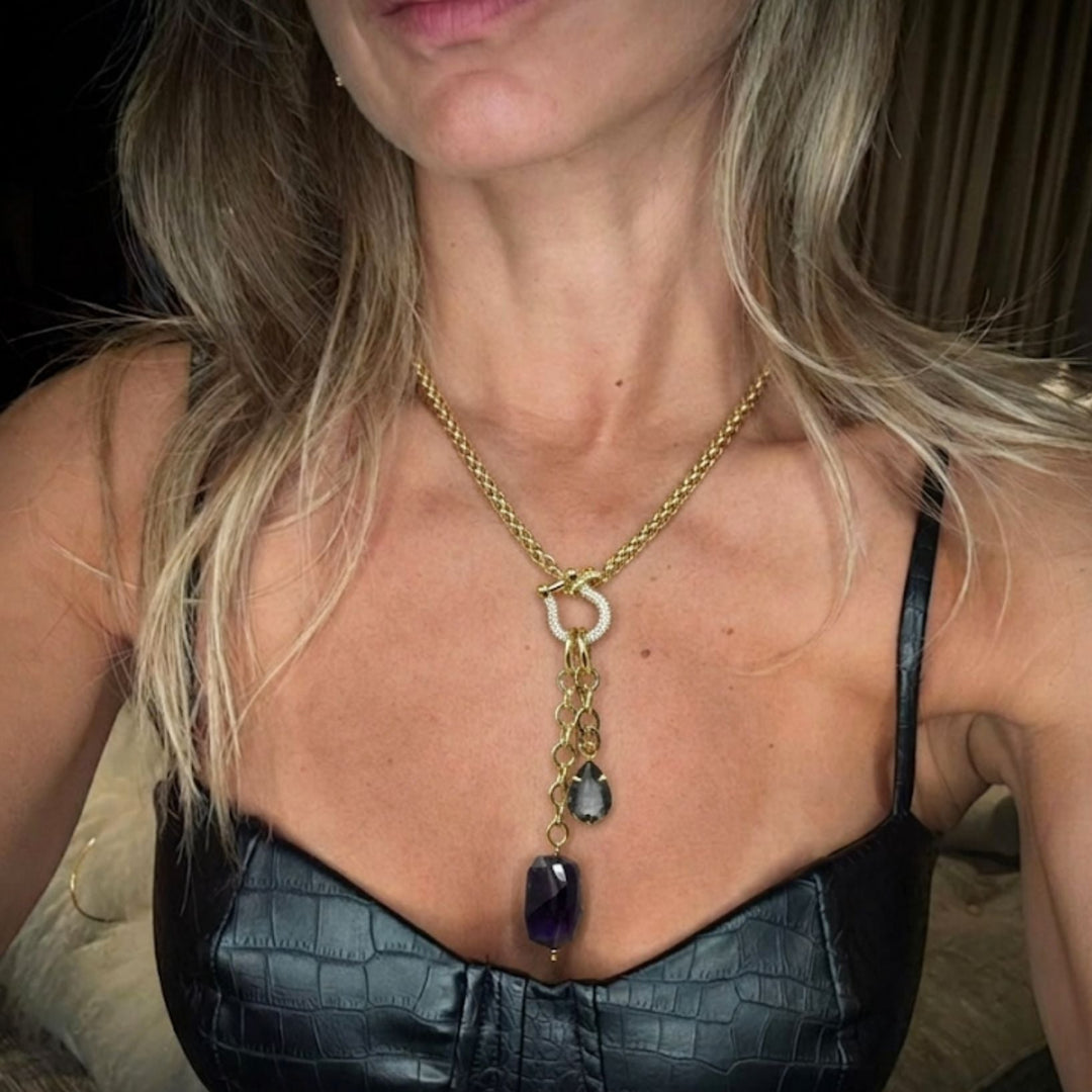 Lumna Rhinestone Lock Neckace VII - LAURA CANTU JEWELRY