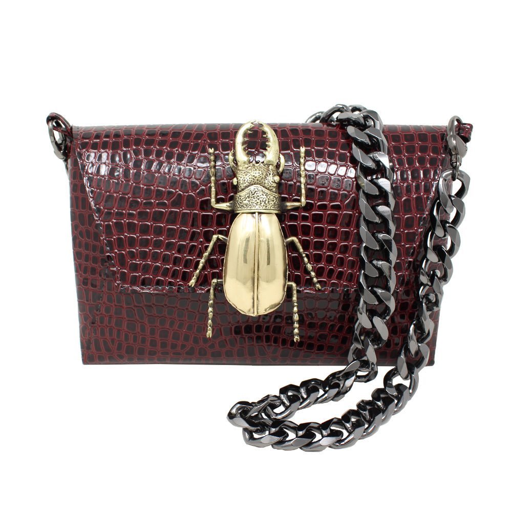 Natasha Gold Beetle Clutch (Antique Silver Chain) - LAURA CANTU JEWELRY