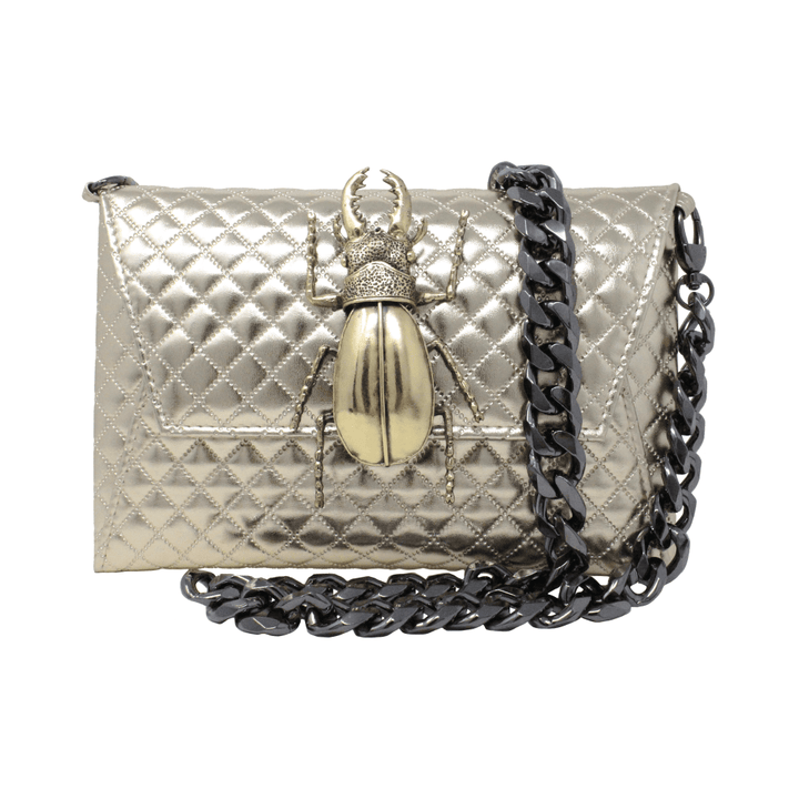 Natasha Gold Beetle Clutch (Antique Silver Chain) - LAURA CANTU JEWELRY