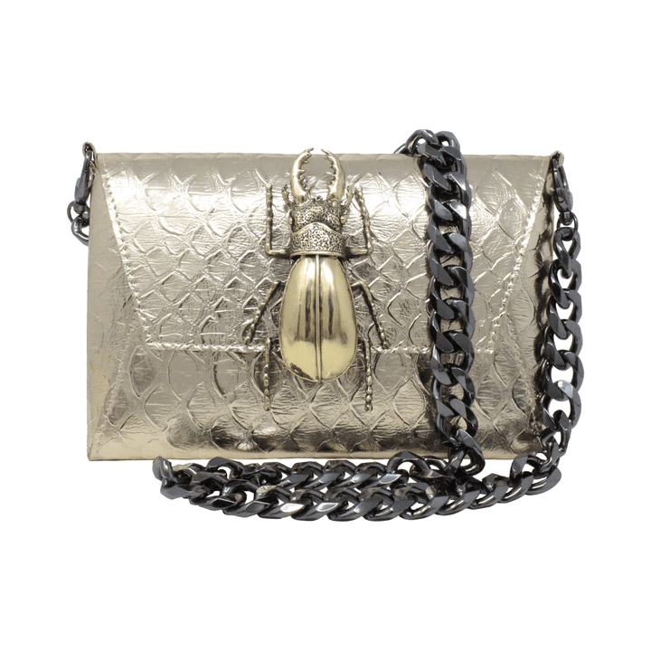 Natasha Gold Beetle Clutch (Antique Silver Chain) - LAURA CANTU JEWELRY