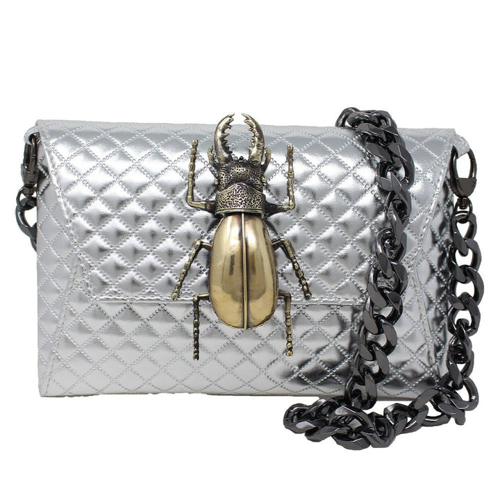 Natasha Gold Beetle Clutch (Antique Silver Chain) - LAURA CANTU JEWELRY