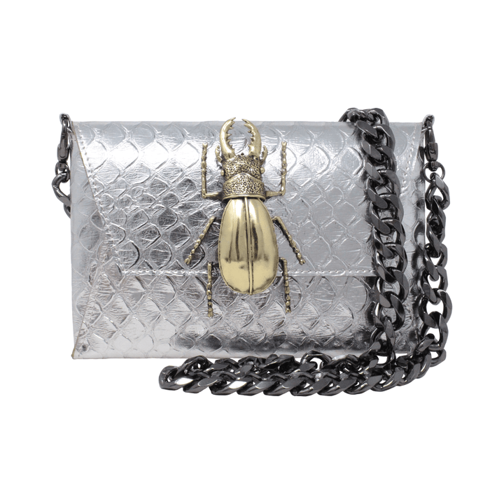 Natasha Gold Beetle Clutch (Antique Silver Chain) - LAURA CANTU JEWELRY