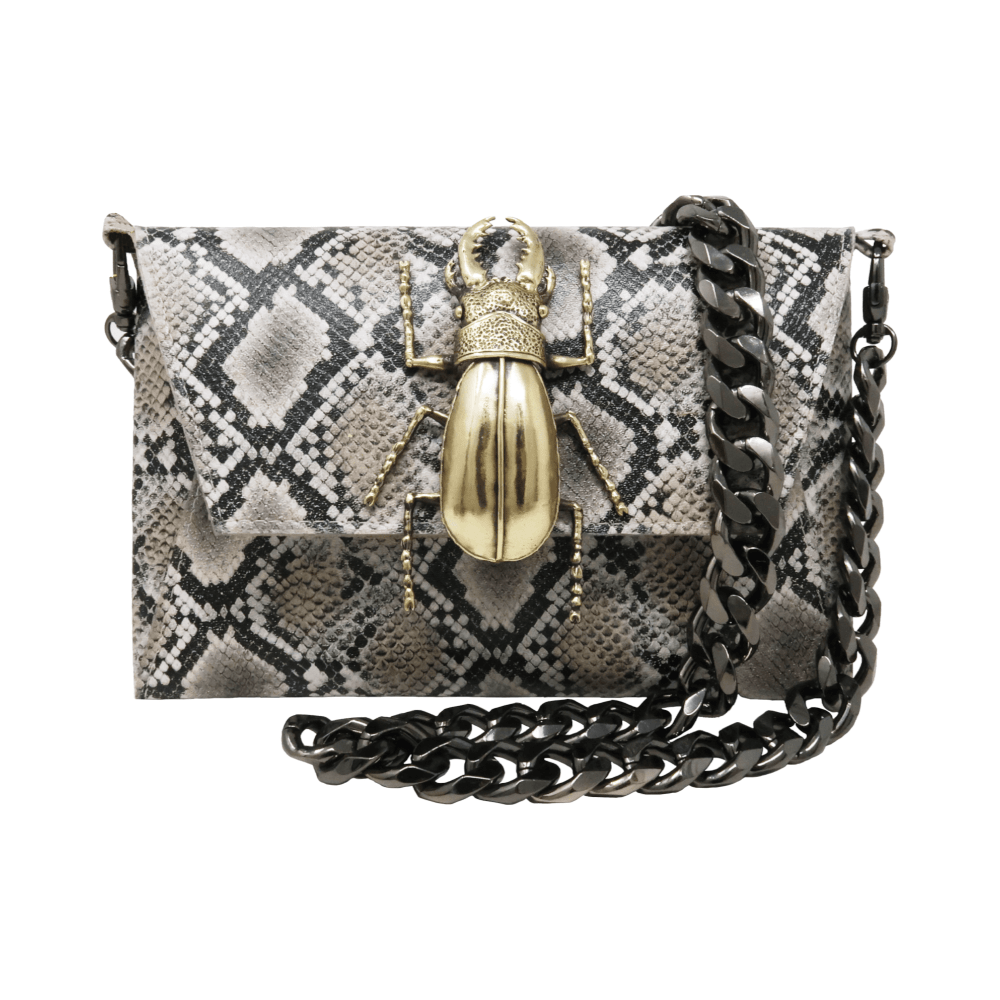 Natasha Gold Beetle Clutch (Antique Silver Chain) - LAURA CANTU JEWELRY