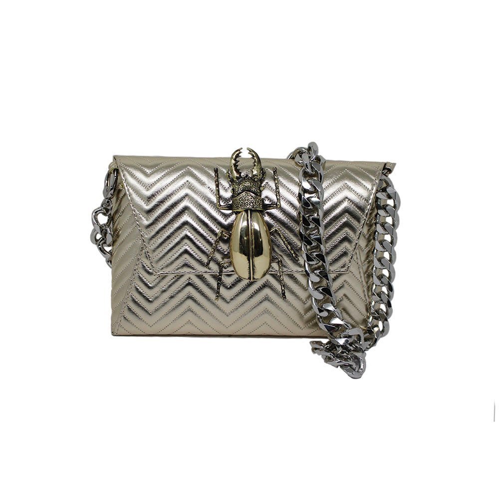 Natasha Gold Beetle Clutch (Antique Silver Chain) - LAURA CANTU JEWELRY