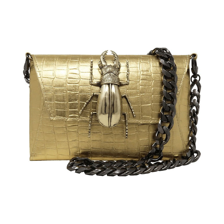 Natasha Gold Beetle Clutch (Antique Silver Chain) - LAURA CANTU JEWELRY