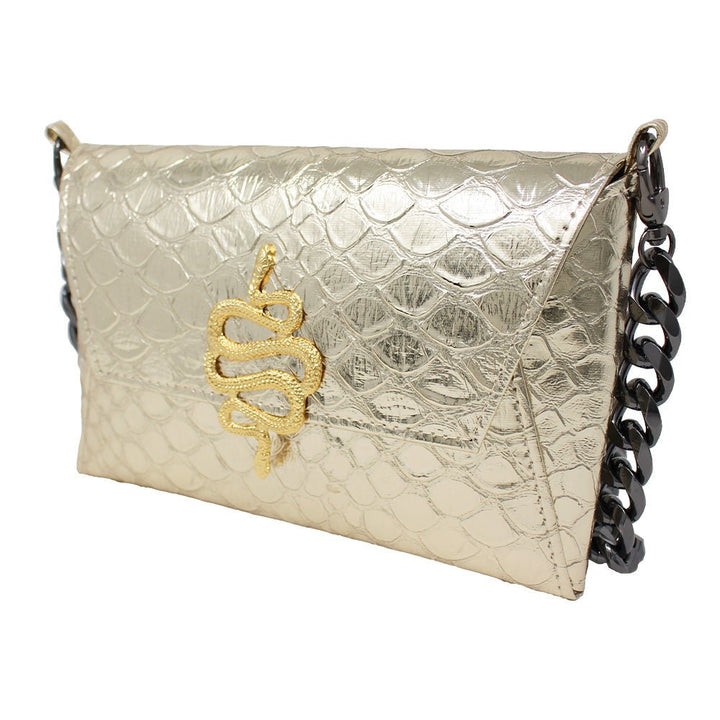 Natasha Gold Snake Clutch (Antique Silver Chain) - LAURA CANTU JEWELRY