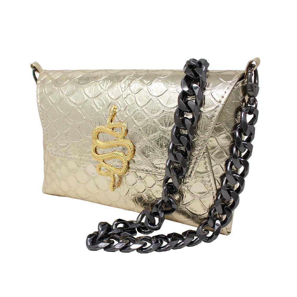 Natasha Gold Snake Clutch (Antique Silver Chain) - LAURA CANTU JEWELRY