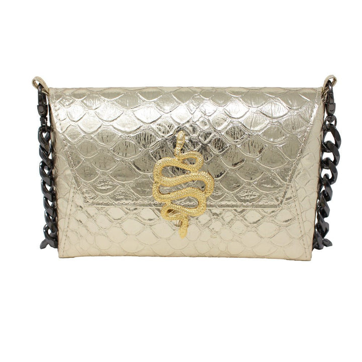 Natasha Gold Snake Clutch (Antique Silver Chain) - LAURA CANTU JEWELRY