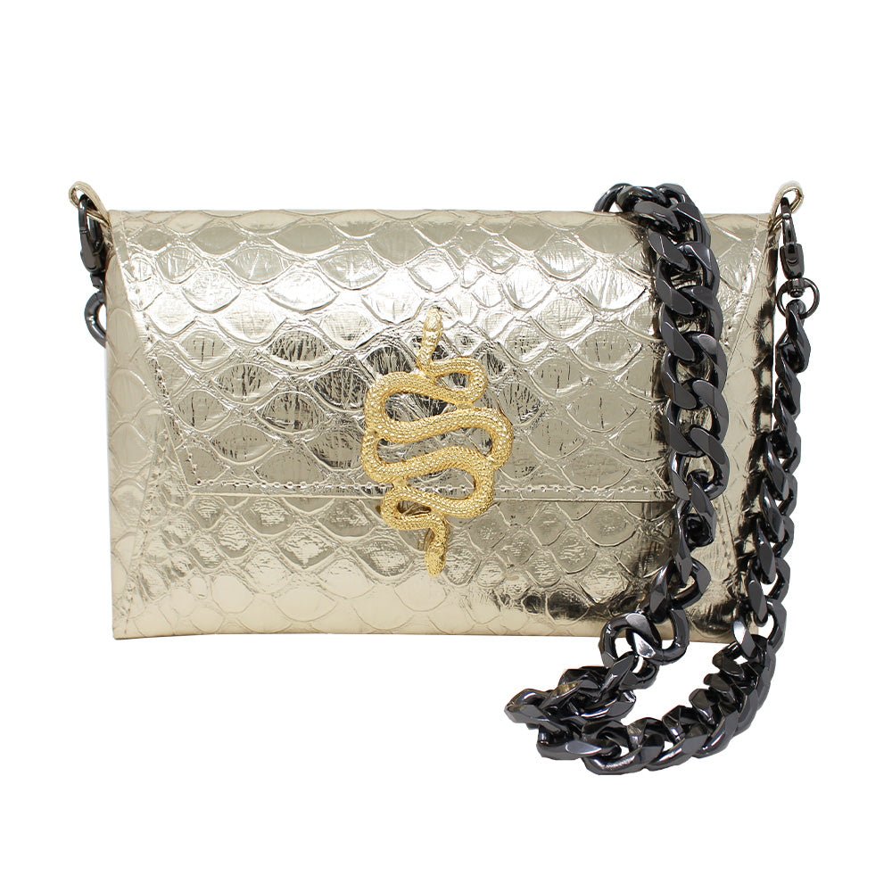 Natasha Gold Snake Clutch (Antique Silver Chain) - LAURA CANTU JEWELRY