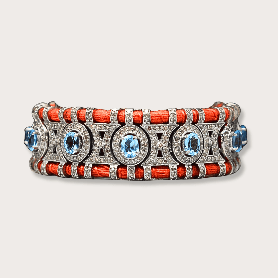 Orange Macrame Bracelet with Blue Topaz - LAURA CANTU JEWELRY