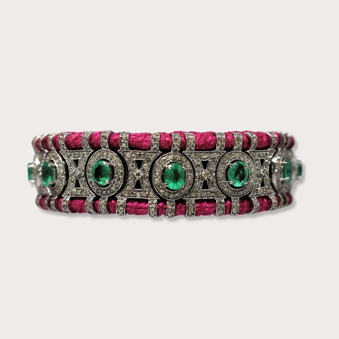 Pink Macrame Bracelet with Emerald - LAURA CANTU JEWELRY