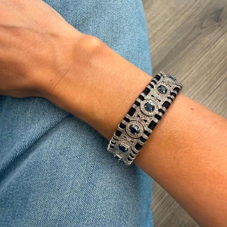 Pulsera Macrame Dark Blue Saphires - LAURA CANTU JEWELRY