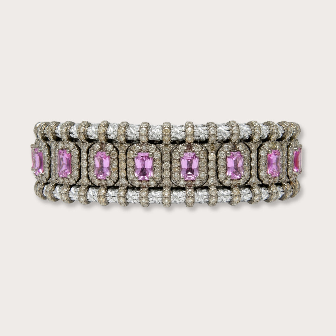 Pulsera Macrame Silver Pink Saphires - LAURA CANTU JEWELRY