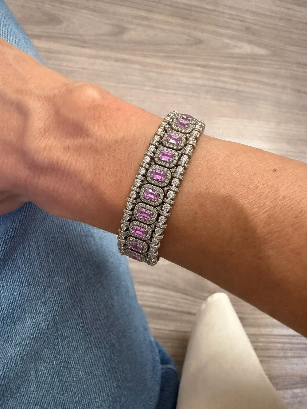 Pulsera Macrame Silver Pink Saphires - LAURA CANTU JEWELRY