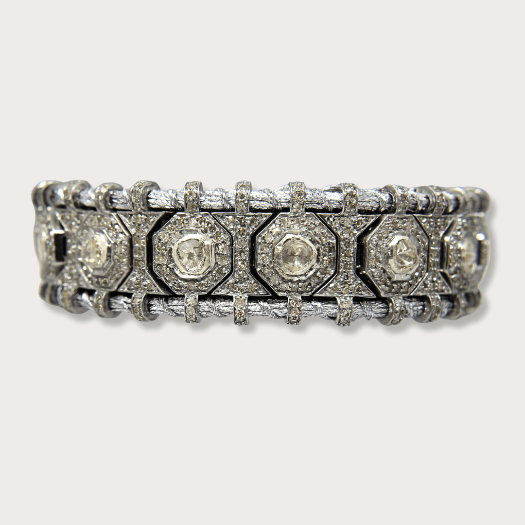 Silver Macrame Bracelet with Polki II - LAURA CANTU JEWELRY