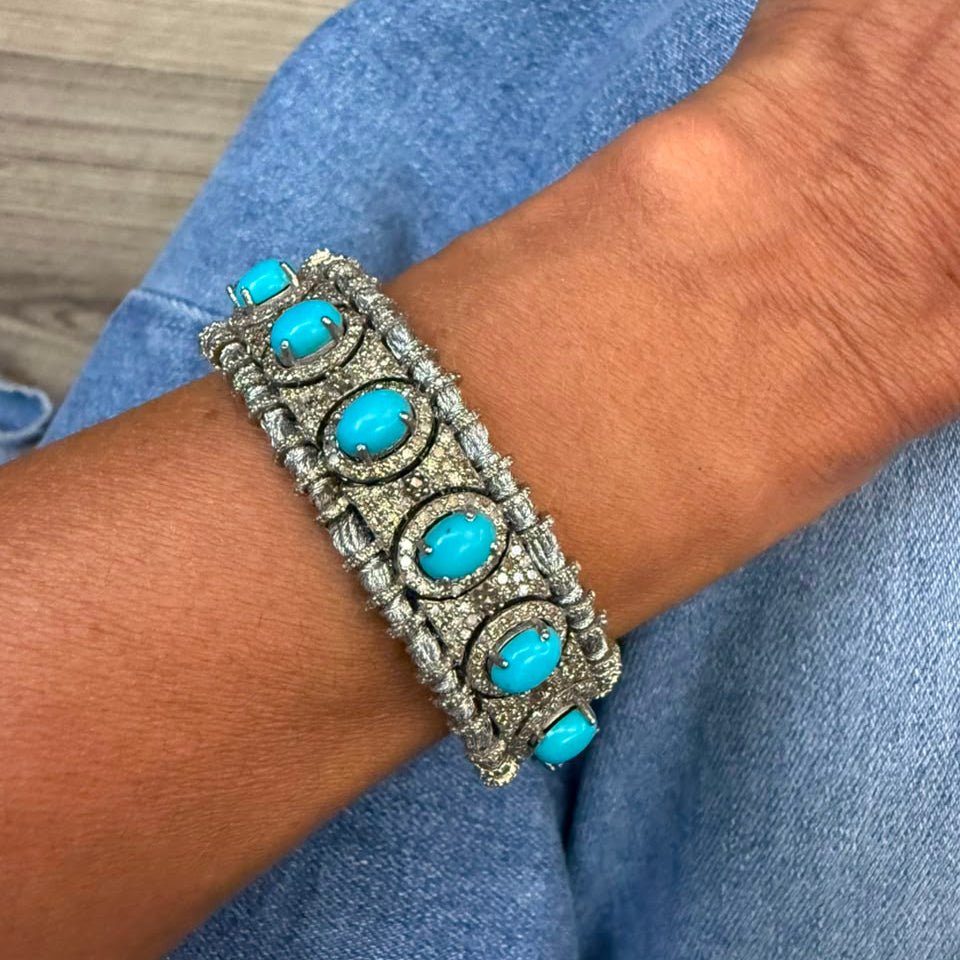 Silver Macrame Bracelet with Turquoises - LAURA CANTU JEWELRY