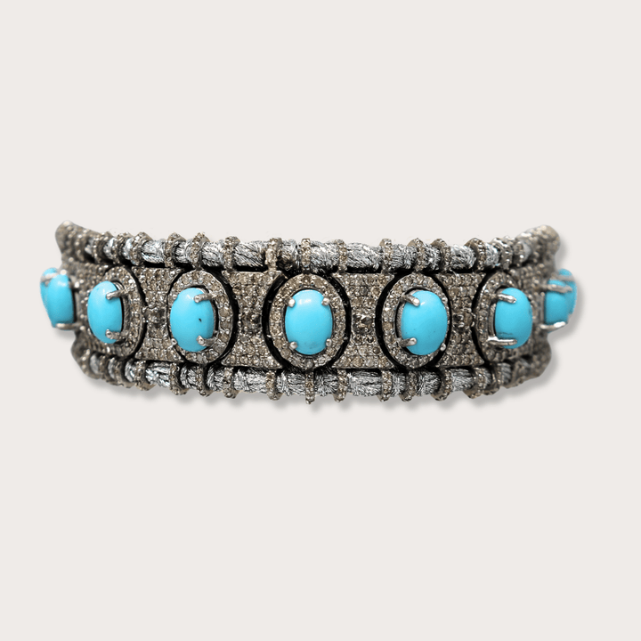 Silver Macrame Bracelet with Turquoises - LAURA CANTU JEWELRY