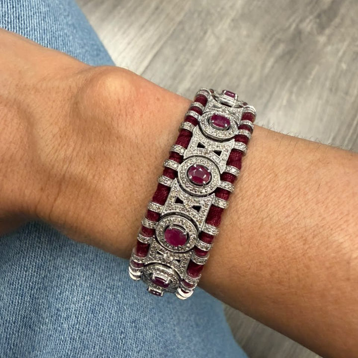 Wine Macrame Bracelet with Rubies - LAURA CANTU JEWELRY