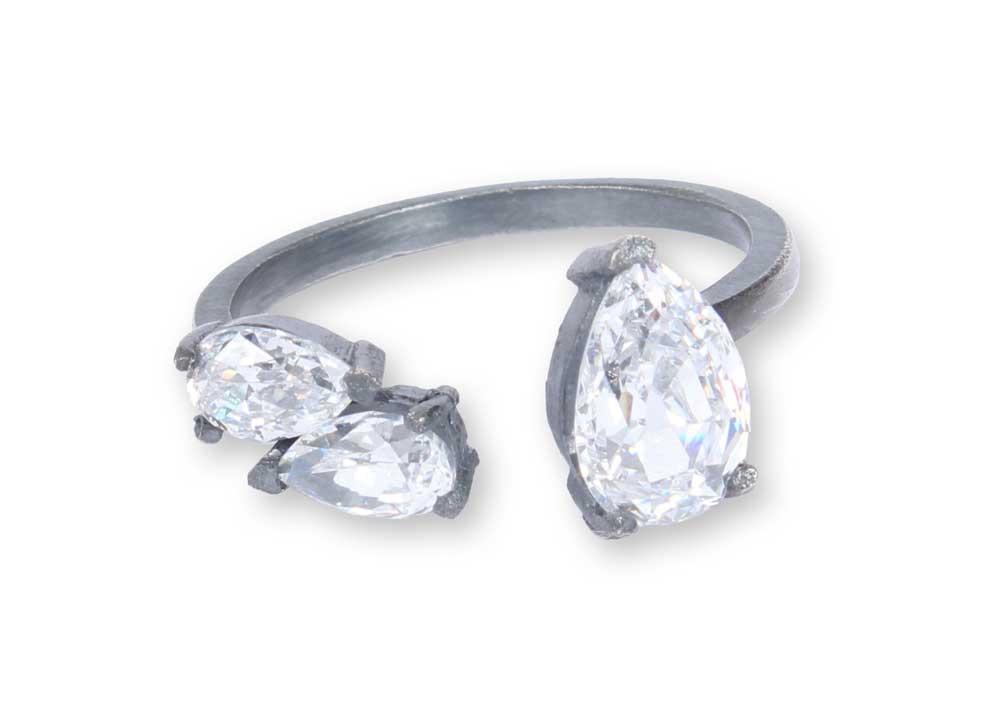 Irregular 3 drop swarovski crystal silver open ring - LAURA CANTU JEWELRY