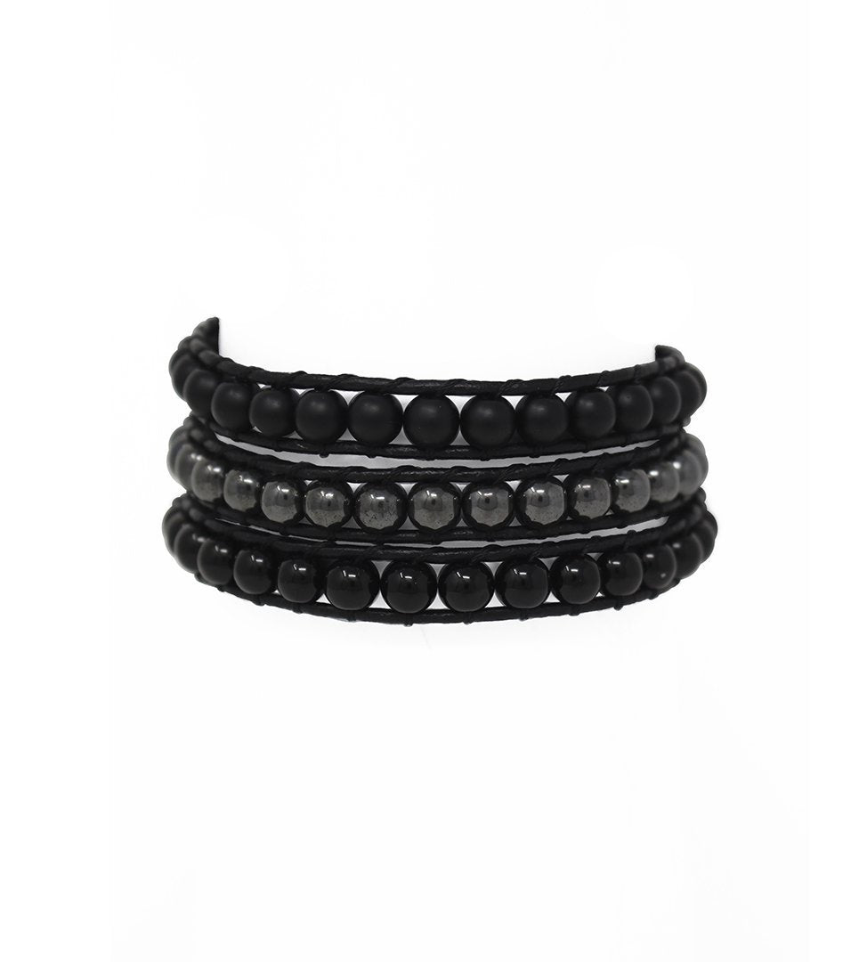 SantOsaint wraparound Leather and beads bracelet - Laura Cantu Jewelry - Mx