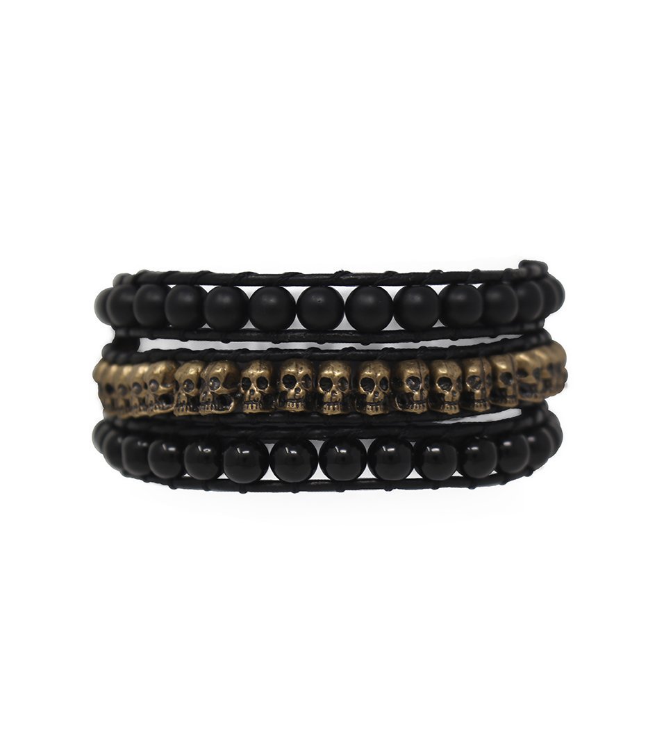 SantOsaint wraparound onyx and skulls bracelet - Laura Cantu Jewelry - Mx