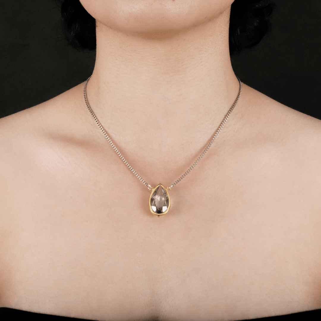 Silver Crystal Teardrop Necklace - LAURA CANTU JEWELRY